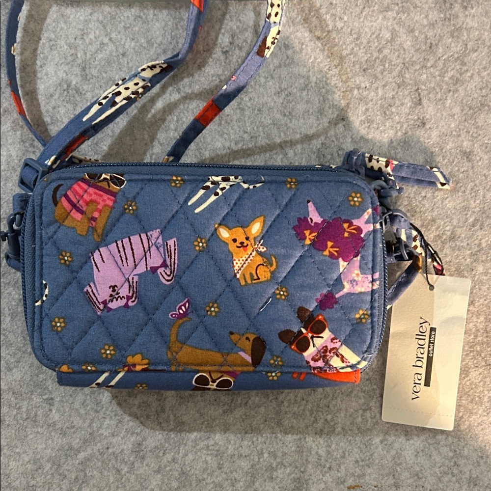 Vera Bradley Quilted Crossbody in Blue with Multicolor Dog Print